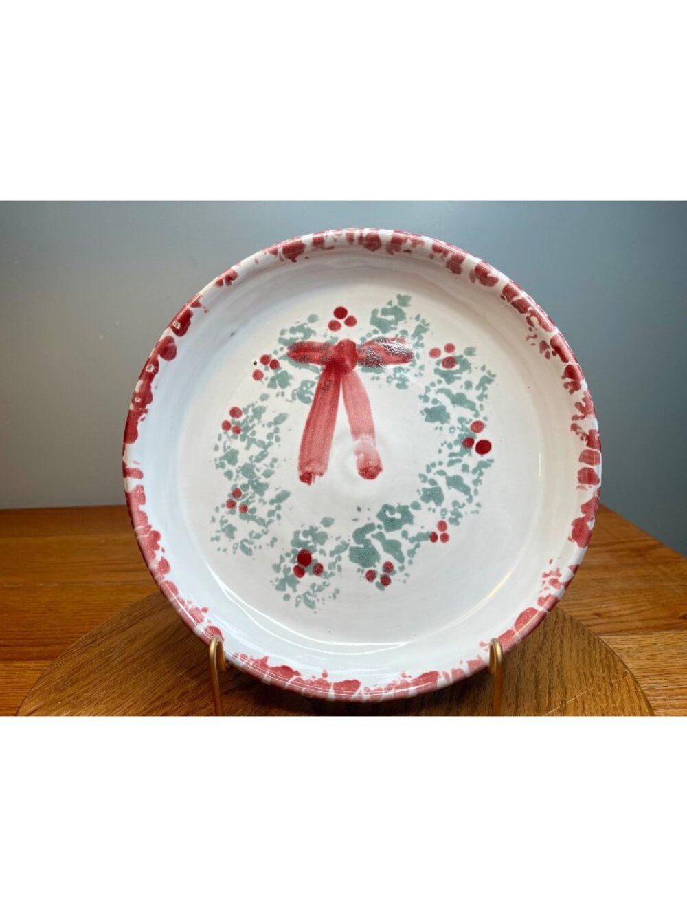 Vintage Bybee Pottery  Christmas  Pie Plate , Signed
